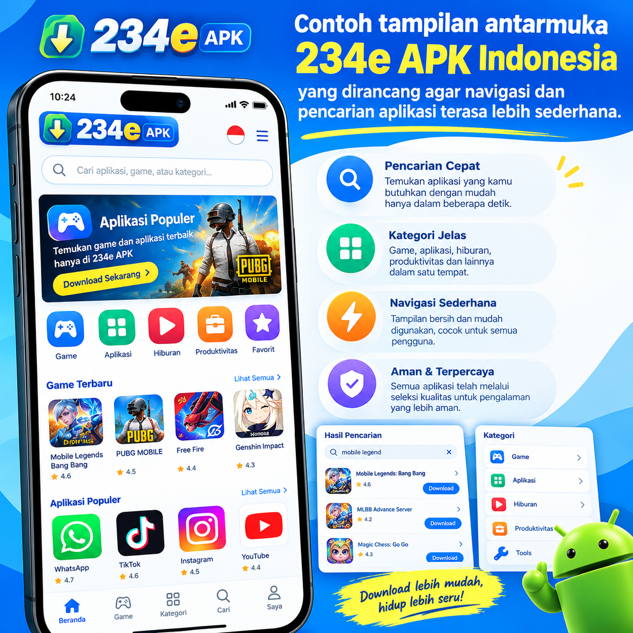 234e APK Indonesia - Interface pengguna yang ramah dan intuitif untuk download aplikasi Android dengan mudah